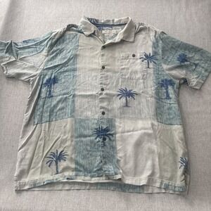 Tommy Bahama Silk Shirt Men's XXL Short‎ Sleeve All Over Palm Print Button Front